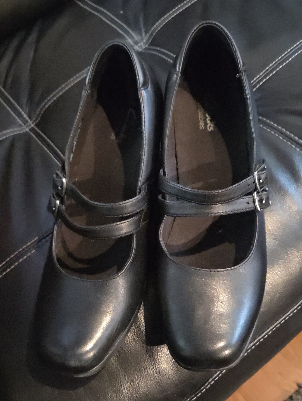 Clarks Black Double-Strap Mary Jane Loafers
